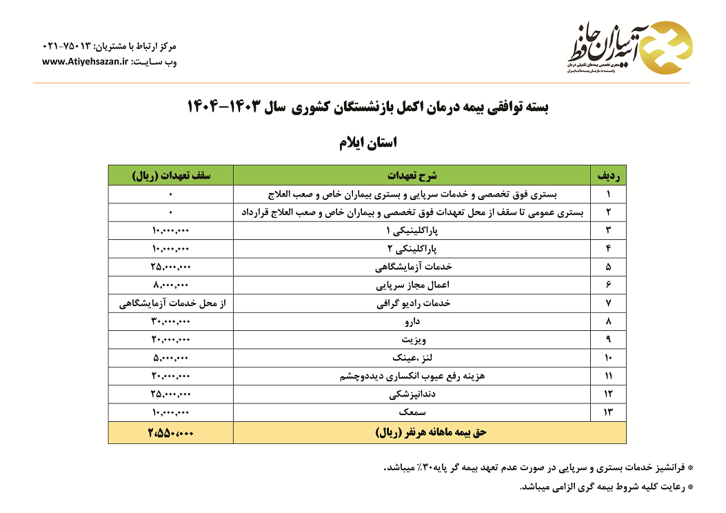 بازنشستگان کشوری استان ایلام تحت پوشش بیمه اکمل آتیه سازان حافظ 
